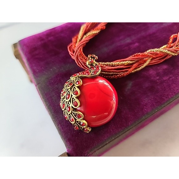 Red Peacock Pendant Necklace - Picture 1 of 10